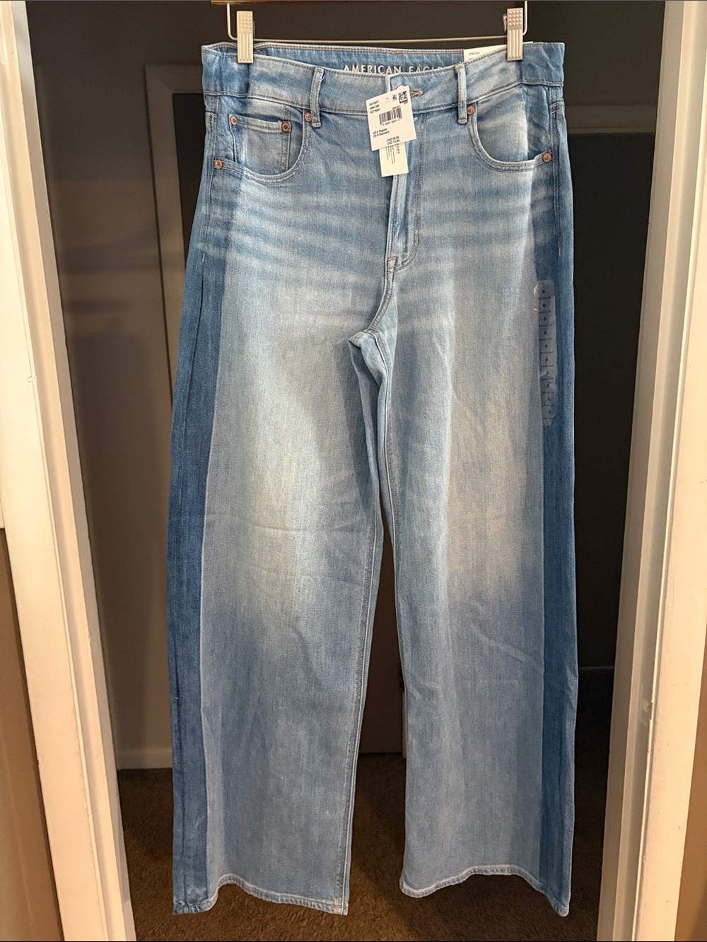 American Eagle Outfitters Two-Tone Light and Dark Blue Wide-Leg Jeans